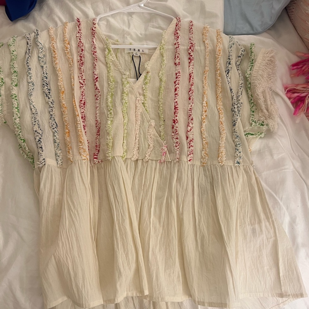 Cute cream colorful top